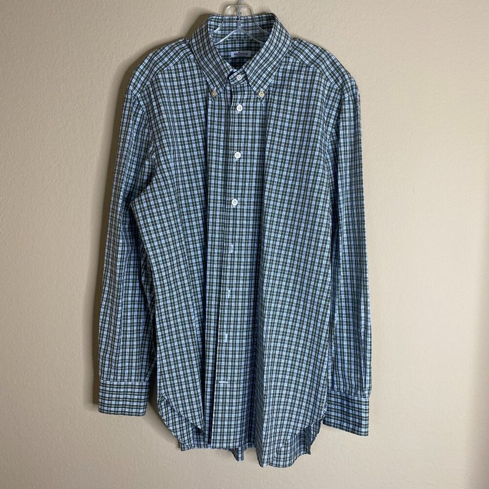 kiton olive green check dress shirt
